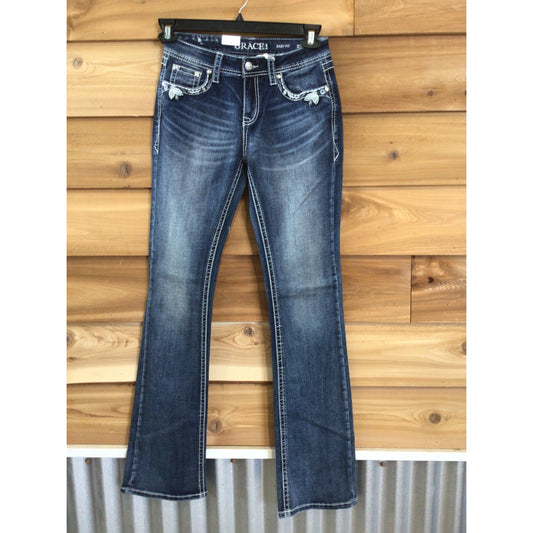 Grace in LA Women's Floral with Faux Flap Jeans