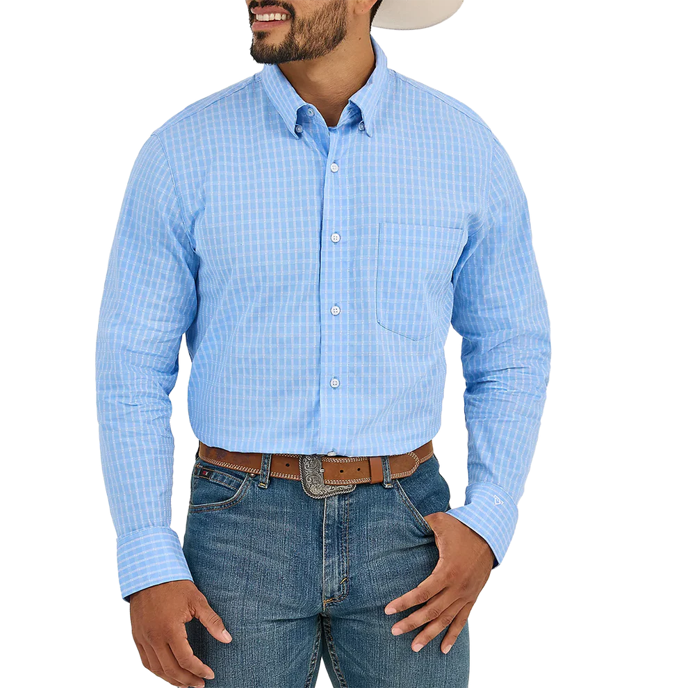 Wrangler Men's Cody Johnson Long Sleeve Classic Fit Shirt - Blue