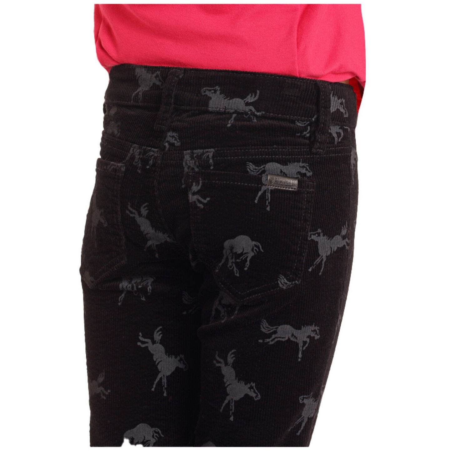 Rock & Roll Girl's Horse Print Corduroy Flare Pant - Black