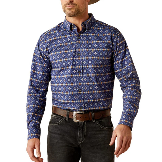 Ariat Men's Conner Fitted  Long Sleeve Shirt- Navy