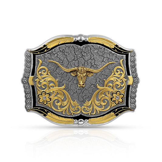 Montana Silversmiths 2T Cracked Earth/Dirt Longhorn Buckle