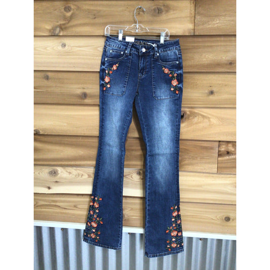 Grace in LA Women's Floral Embroidery Jean
