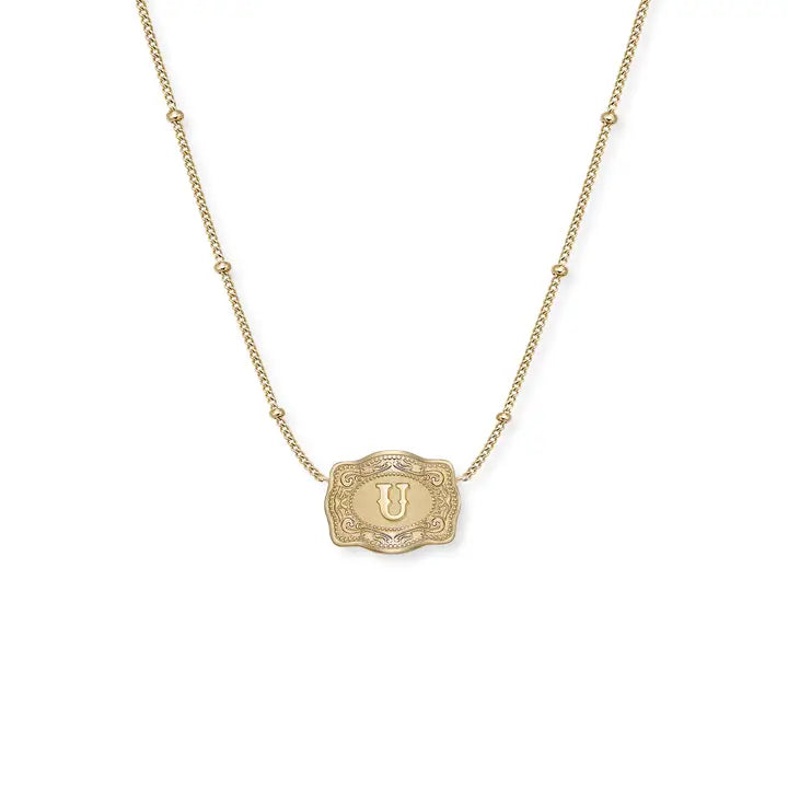 Spur West Ultra Mini Belt Buckle  Initial Necklace- Gold