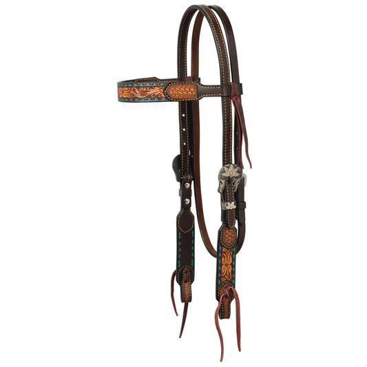 Weaver Turquoise Cross Headstall, Floral Buckstitch, 5/8"