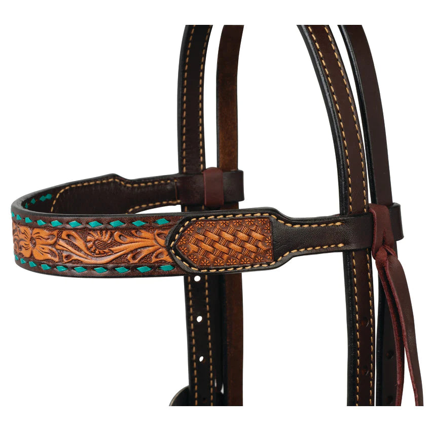Weaver Turquoise Cross Headstall, Floral Buckstitch, 5/8"
