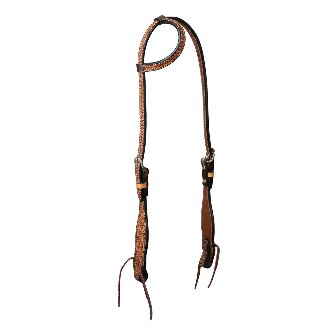 Weaver Turquoise Cross Tooled Floral/BW Sliding Ear Headstall
