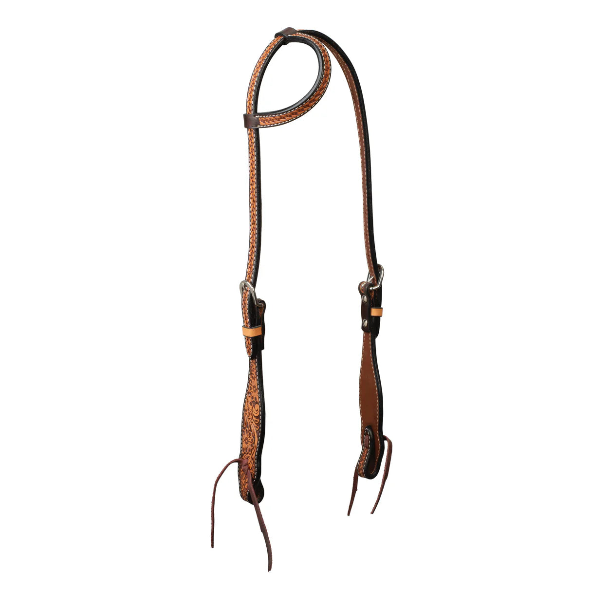 Weaver Turquoise Cross Tooled Floral/BW Sliding Ear Headstall