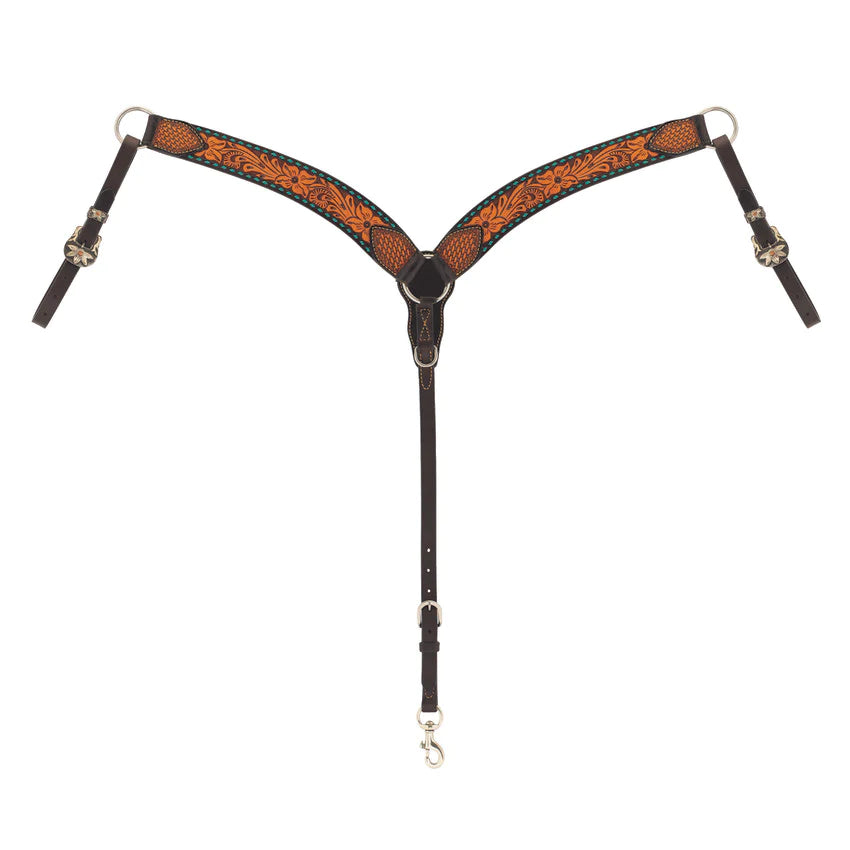 Weaver Turquoise Cross Breast Collar, Floral Buckstitch, Contoured - Irvine Tack & Western Wear