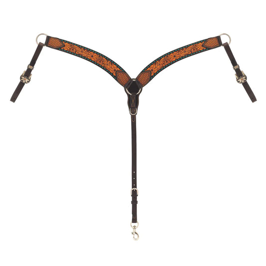 Weaver Turquoise Cross Breast Collar, Floral Buckstitch, Contoured - Irvine Tack & Western Wear