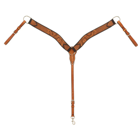 Weaver Turquoise Cross Tooled Floral/BW Contoured Breastcollar