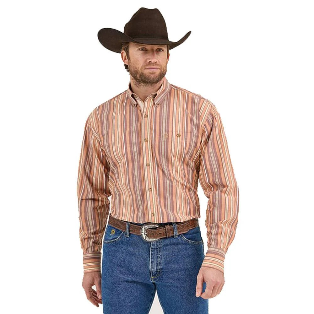 Wrangler Men's George Strait Long Sleeve One Pocket Shirt - Brown