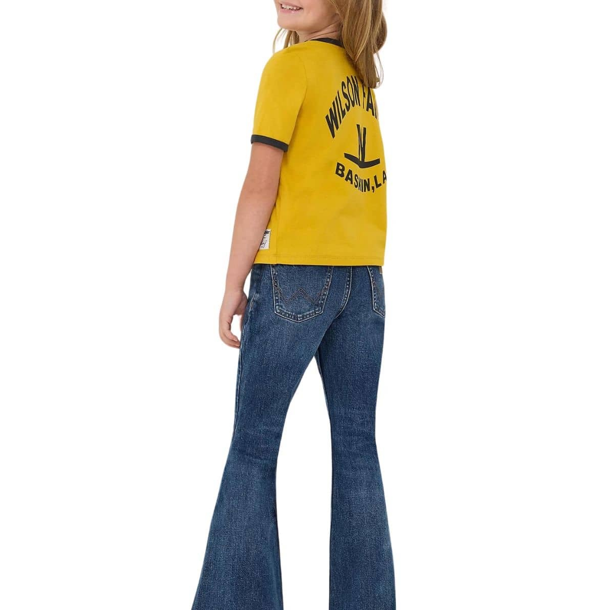 Wrangler Girl's Lainey Wilson Farms Slim Ringer Short Sleeve Tee Shirt - Nugget Gold