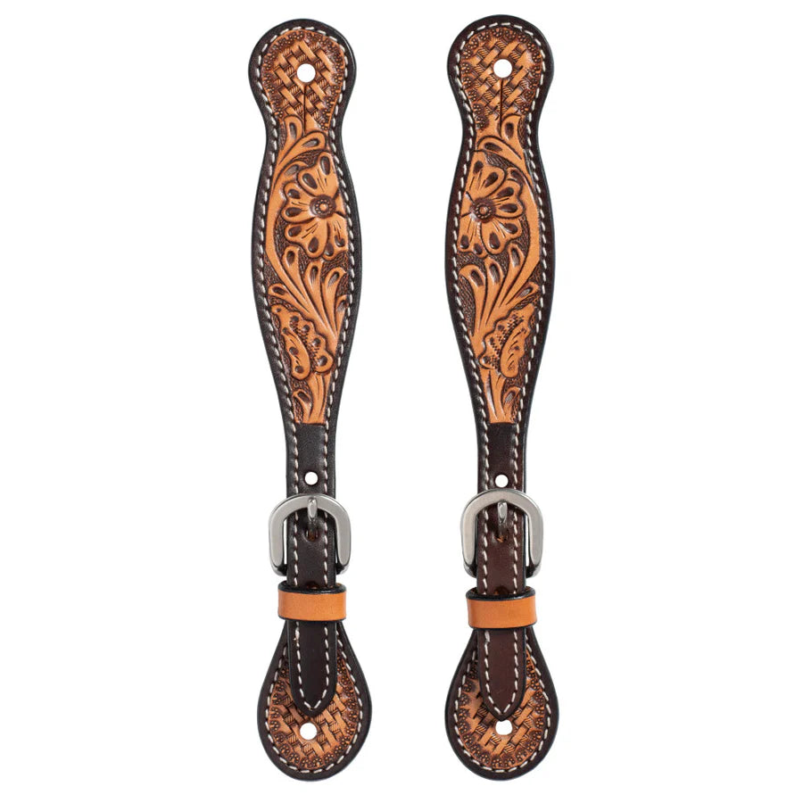 Weaver Turquoise Cross Tooled Floral/BW Ladies Spur Strap