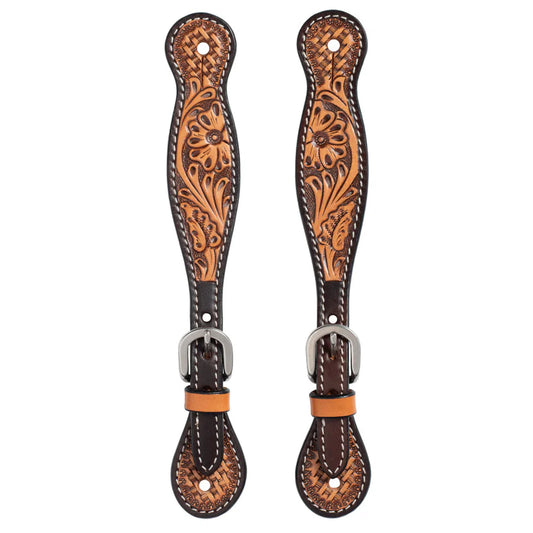 Weaver Turquoise Cross Tooled Floral/BW Ladies Spur Strap