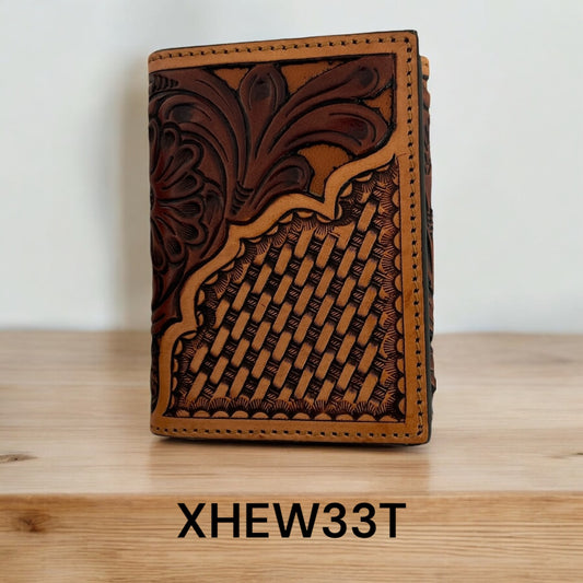 Twisted X Floral Cut Out with  Basketweave Trifold Wallet
