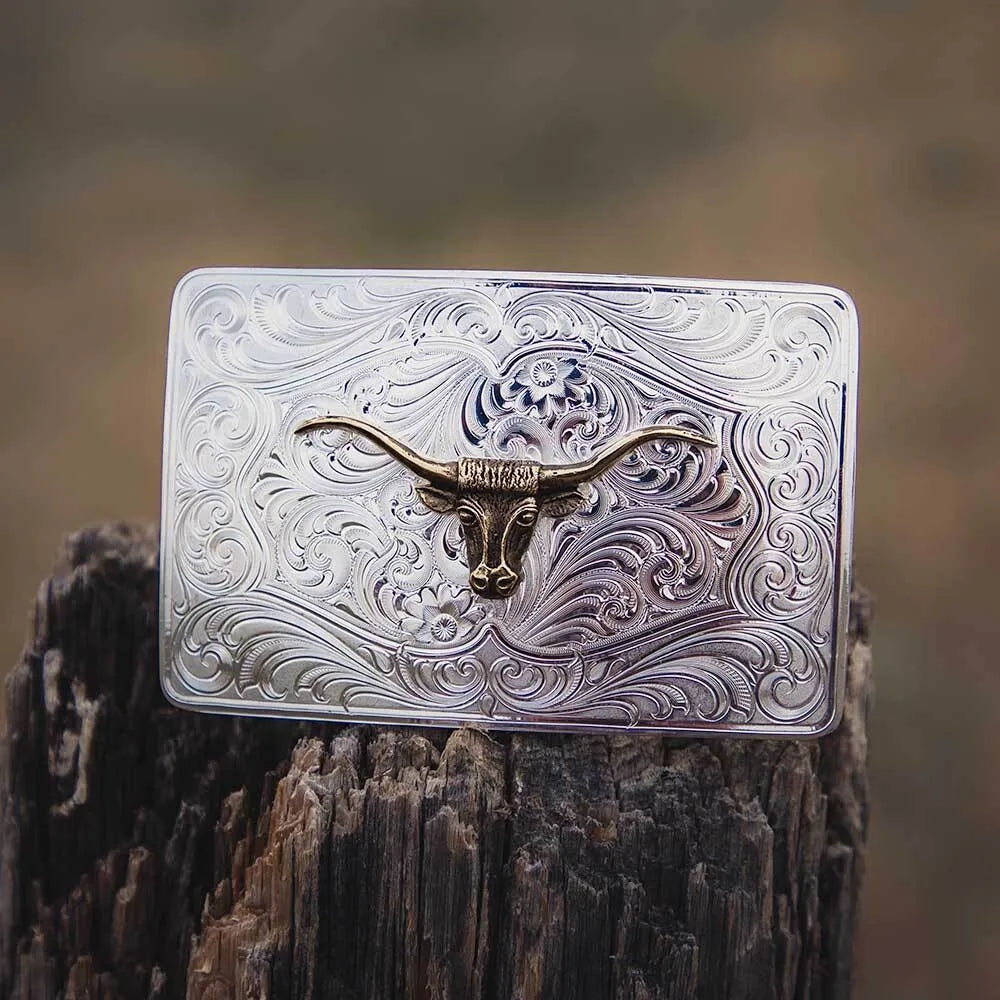 Montana Silversmiths Iconic Western Longhorn Silver Belt Buckle