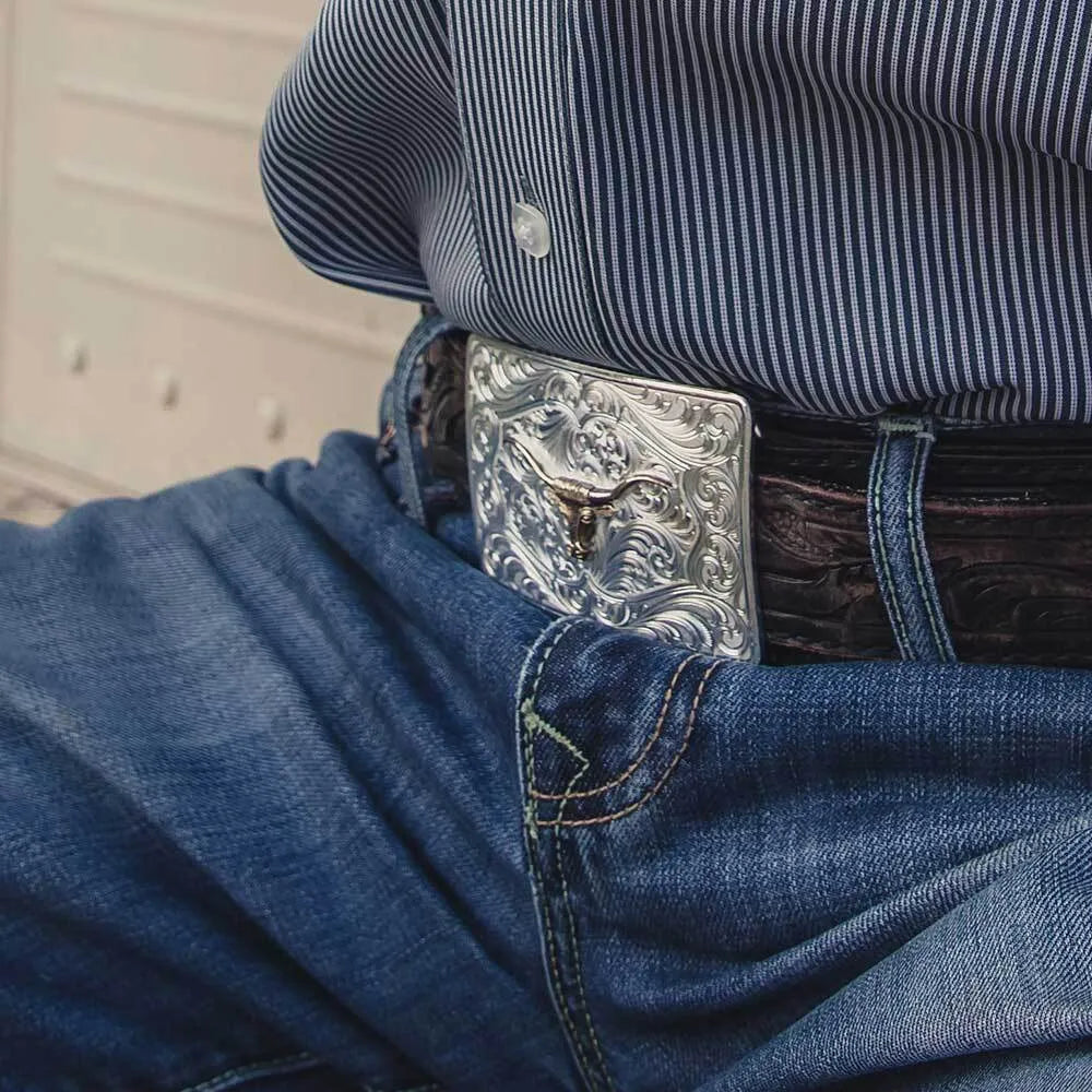 Montana Silversmiths Iconic Western Longhorn Silver Belt Buckle