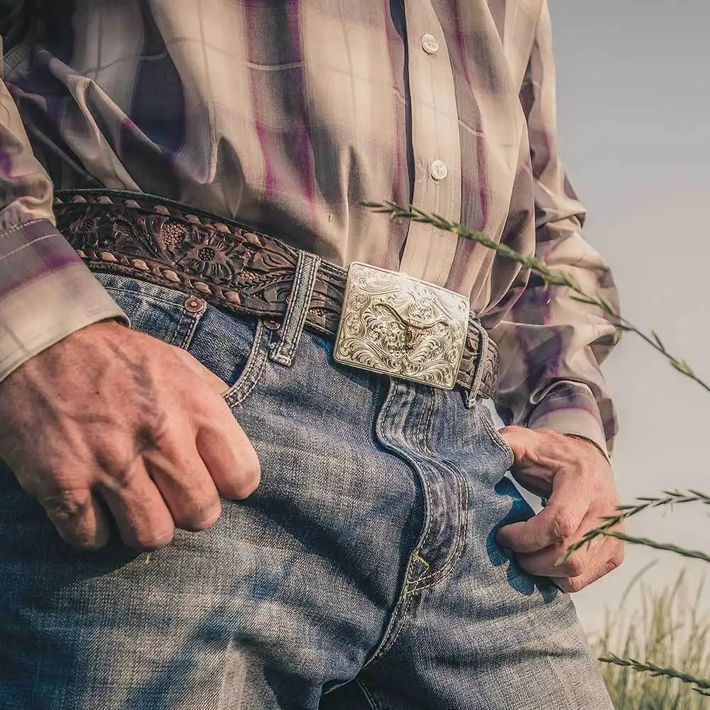 Montana Silversmiths Iconic Western Longhorn Silver Belt Buckle