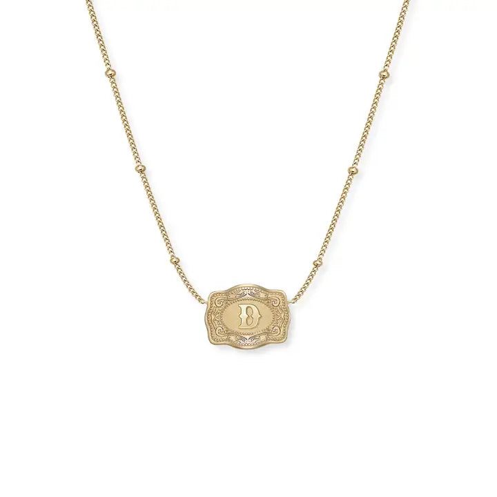 Spur West Ultra Mini Belt Buckle  Initial Necklace- Gold