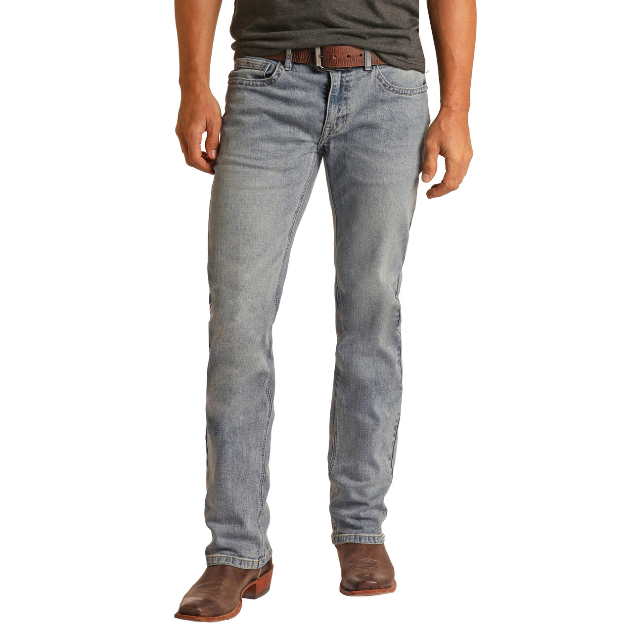 Hooey Mens Slim Fit Stretch Straight Jeans - Light Vintage