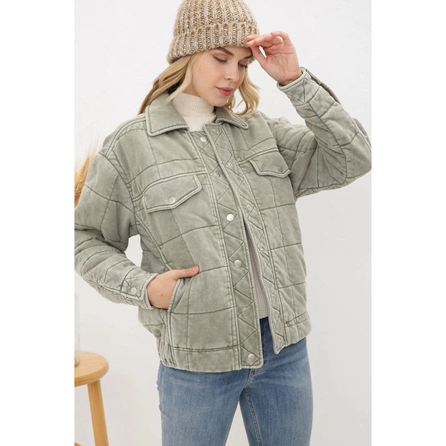 Blue B Women's Stone Washed Quilted Pocket Front Jacket