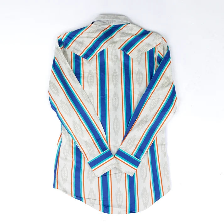 Rock & Roll Men's Striped Brushed Popper Long Sleeve Shirt - Blue