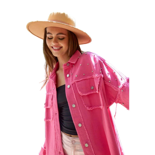 Peach Love California Trendy Studded Loose Fit Shirt - Assorted Colours