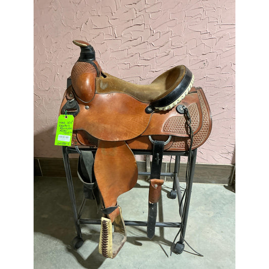 Used 15.5” Western Rawhide Rope Saddle