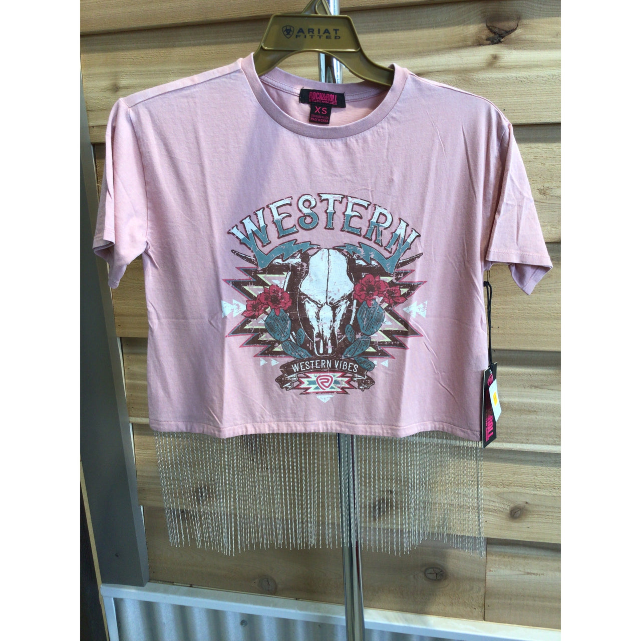 Rock & Roll Women's Chain Fringe Graphic Tee - Rose