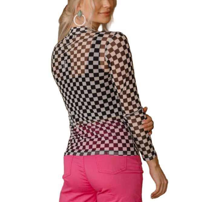 Round the Track Women's Long Sleeve Mesh Top- Black/White