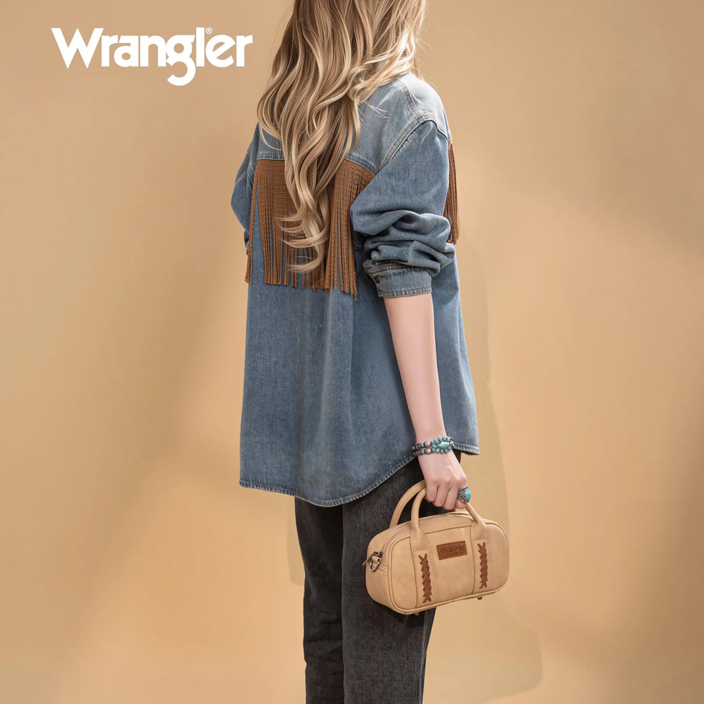 Wrangler Whipstitch Mini Satchel Crossbody Bag- Tan
