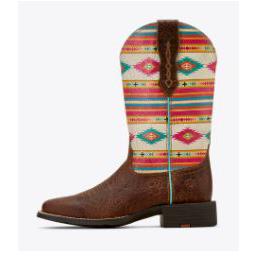 Ariat Women's Round Up Wide Square Toe Stretchfit Western Boot- Tan Southwest Emboss