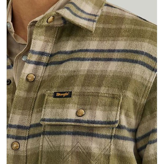 Wrangler Men's Long Sleeve  Flannel Quilted Lined Shirt Jacket - Birch