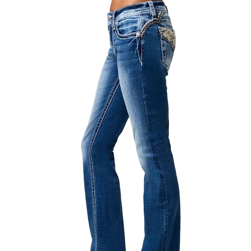 Miss Me Women's Mid Rise Brockman Boot Cut Jean