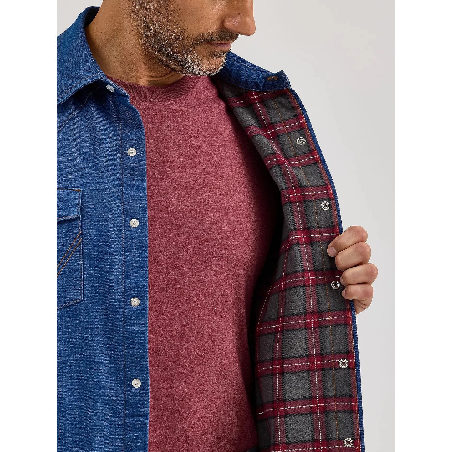 Wrangler Men's Long Sleeve Flannel Lined Work Shirt- Blue Denim