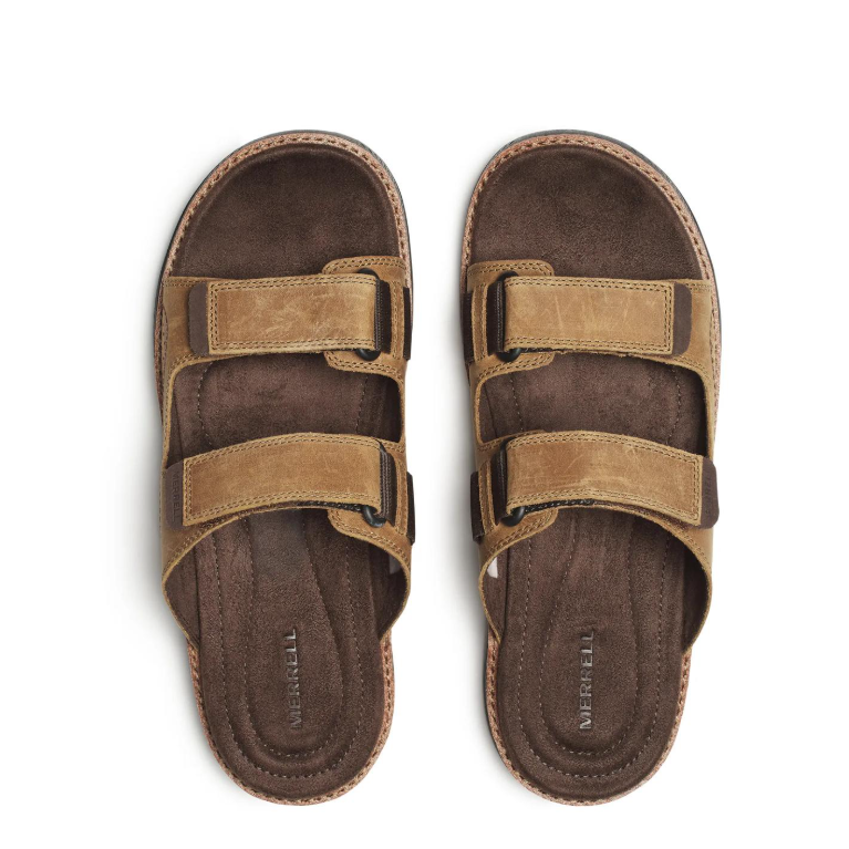 Merrell Men's Cove Leather Slide Sandal- Coffee