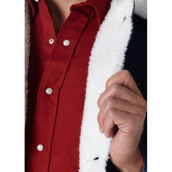 Wrangler Men's Long Sleeve Western Sherpa Lined Denim Jacket- Denim