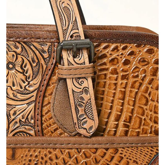 American Darling Women's Hand-Tooled Crocodile Embossed Bag- Turquoise
