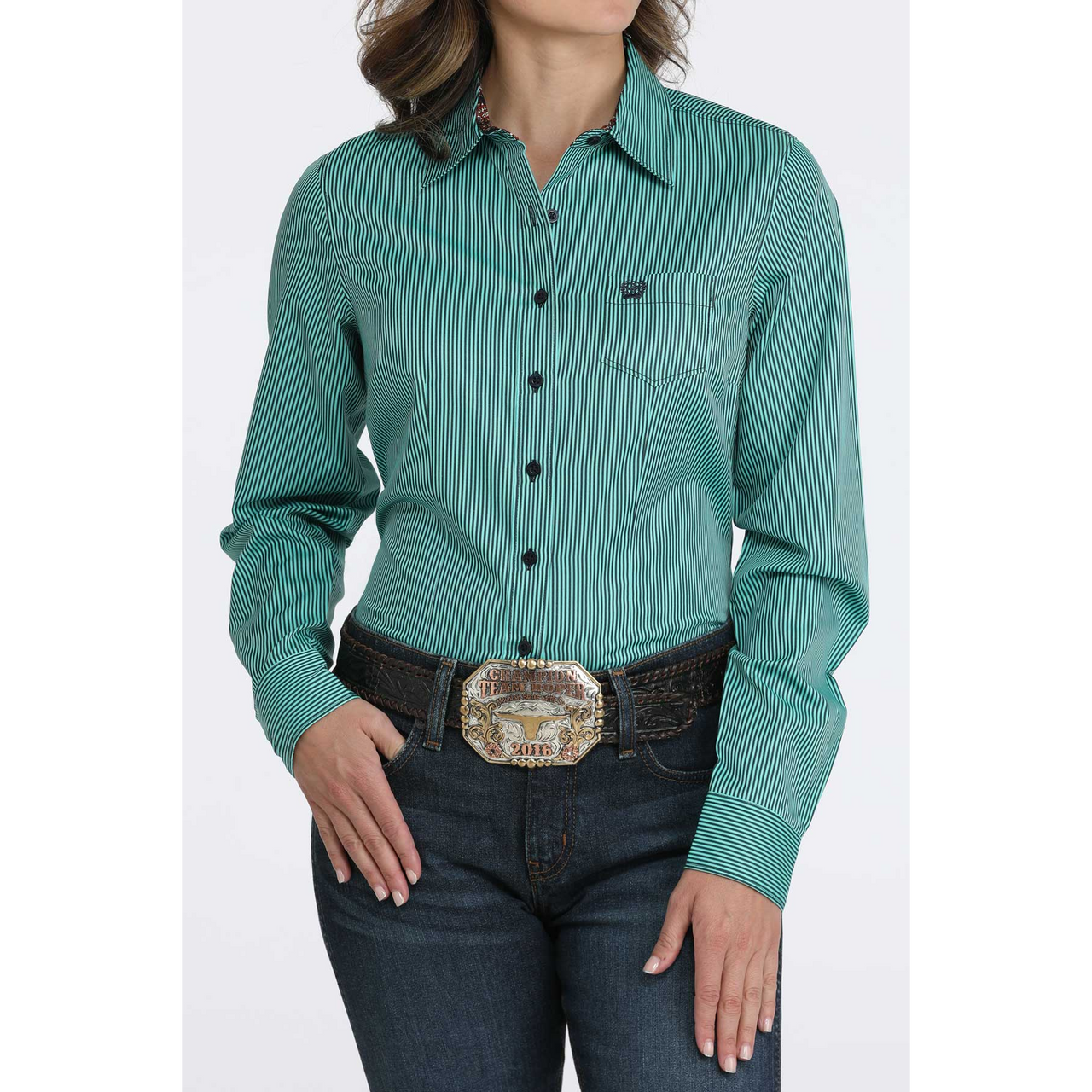 Cinch Women's Long Sleeve Print Shirt- Turquoise