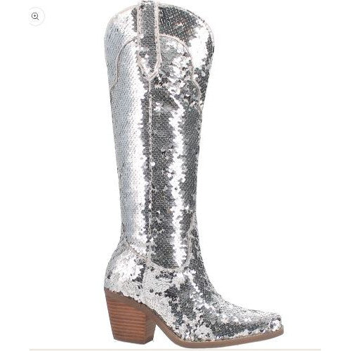 Dingo Women's Dance Hall Queen Fabric Boots - Silver