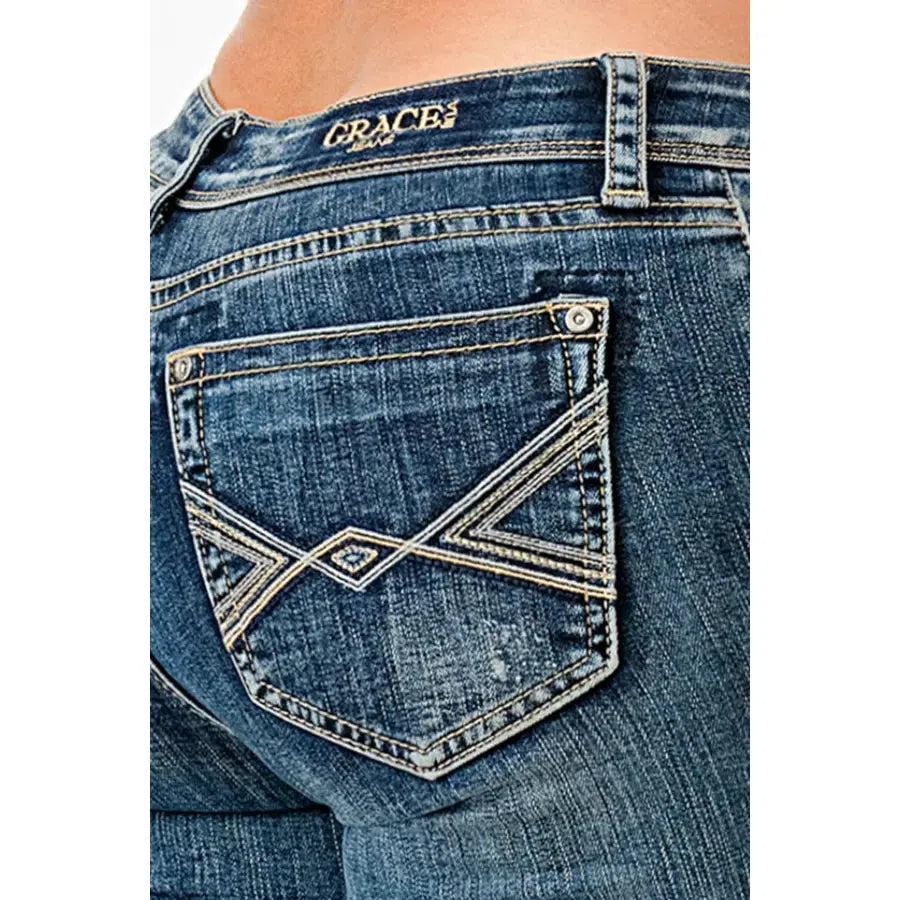 Grace in LA Women's Simple Stitch Midrise Bootcut Jeans -