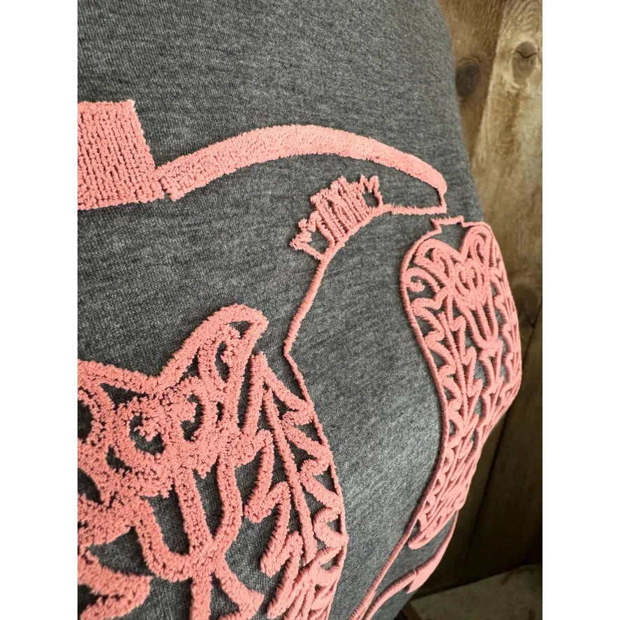 Rockin A Design Women's Short Sleeve Embroidered 3D Cowboy Boot Tee Shirt-Heather Charcoal