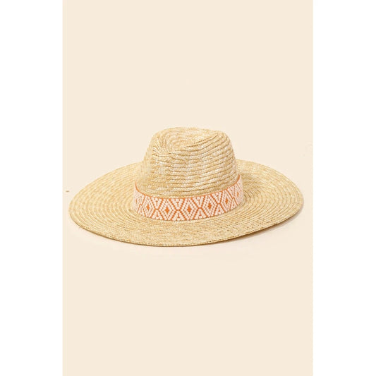 Anarchy Tribal Pattern Straw Fedora Sun Hat - Pink