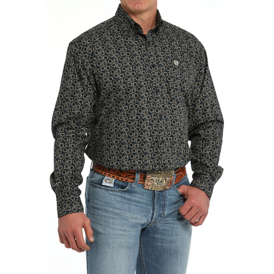 Cinch Men's Rope Print Long Sleeve Western Shirt - Navy