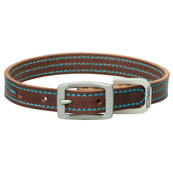 Weaver Bridle Leather Dog Collar - Turquoise Stitching