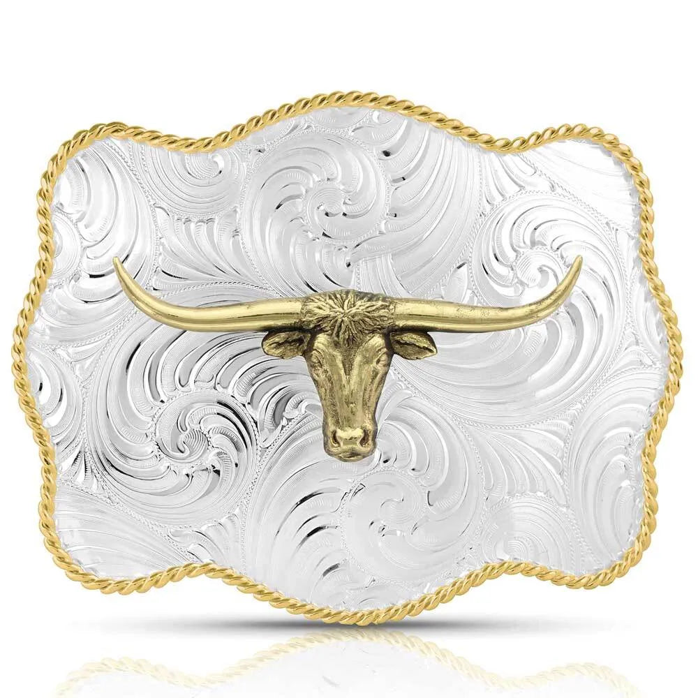 Montana Silversmiths Bold Engraved Scalloped Buckle With Longhorn