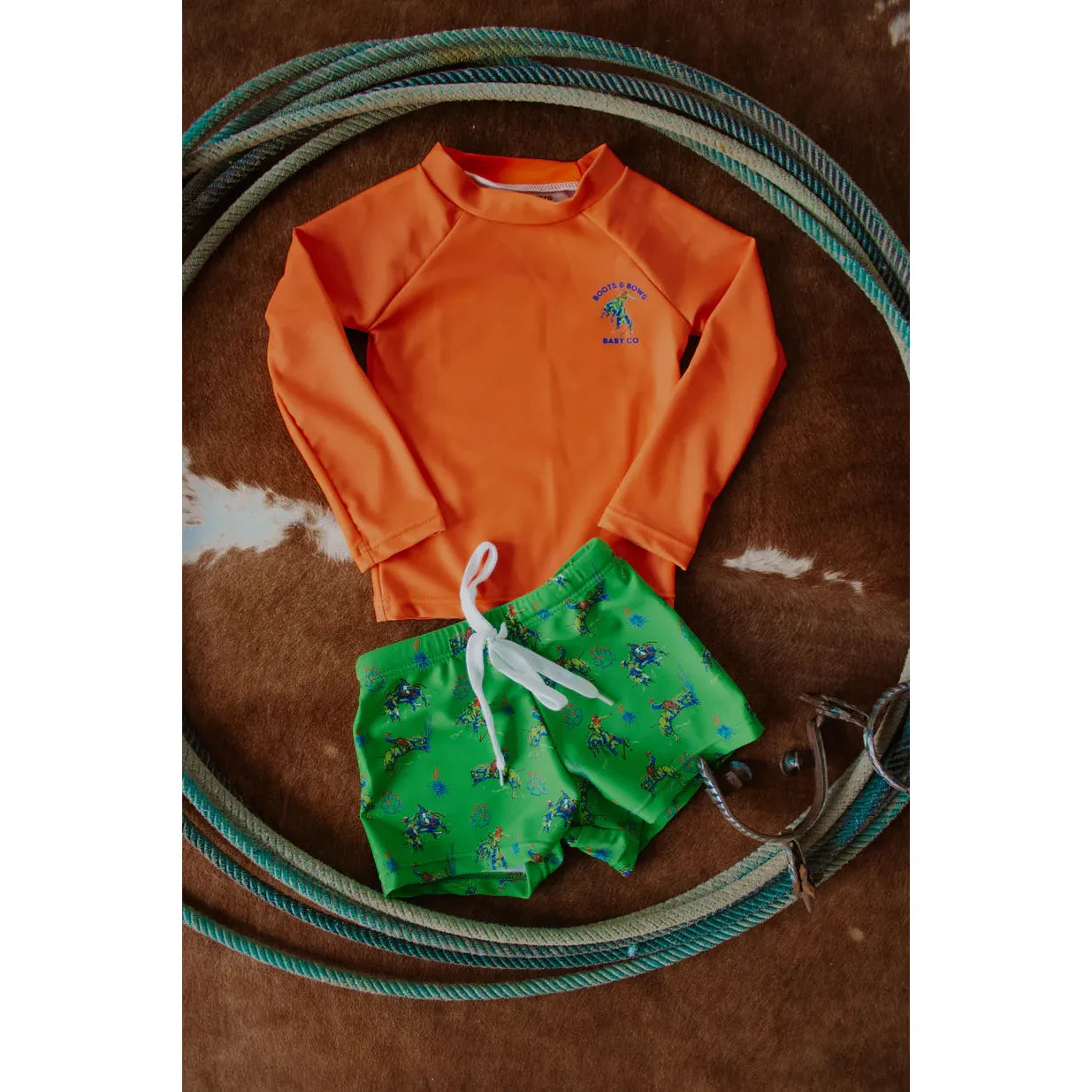 Boots & Bows Neon Western Toddler Boy Swimsuit- Multi