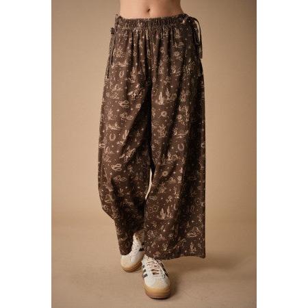 Blue B Women's Western Printed Wide Leg Pants - Chocolate