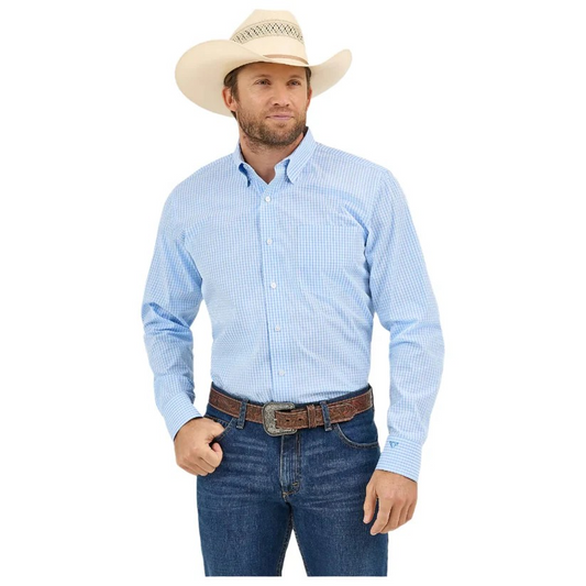Wrangler Men's Long Sleeve Plaid Cody Johnson Classic Fit Shirt - Blue