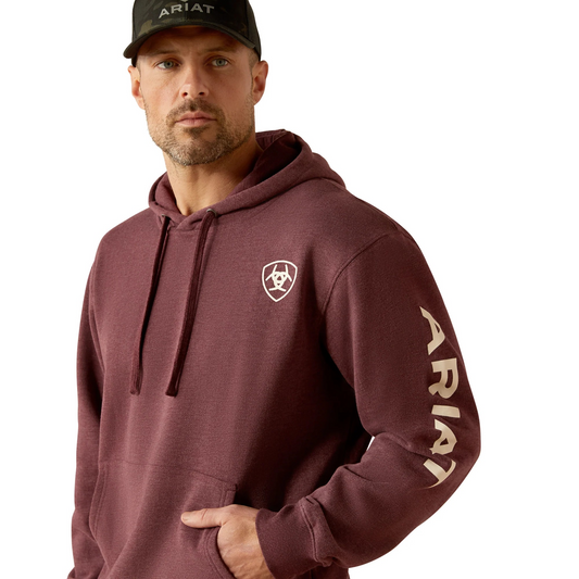 Ariat Men's Logo Long Sleeve Hoodie - Malbec Heather/Soft White